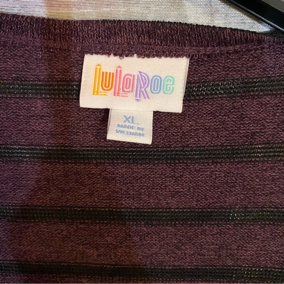 Lularoe XL “Joy” NEW long vest, purple with sheer black stripes, comfy, soft - Picture 5 of 7